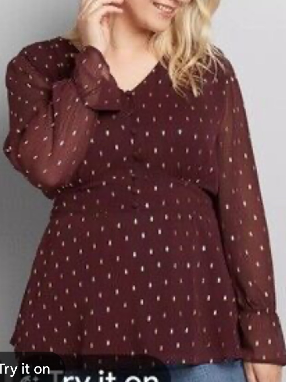 Lane Bryant 🆕 Foil-Dot V-Neck Button-Front Peplum Blouse NWOT Sz 16